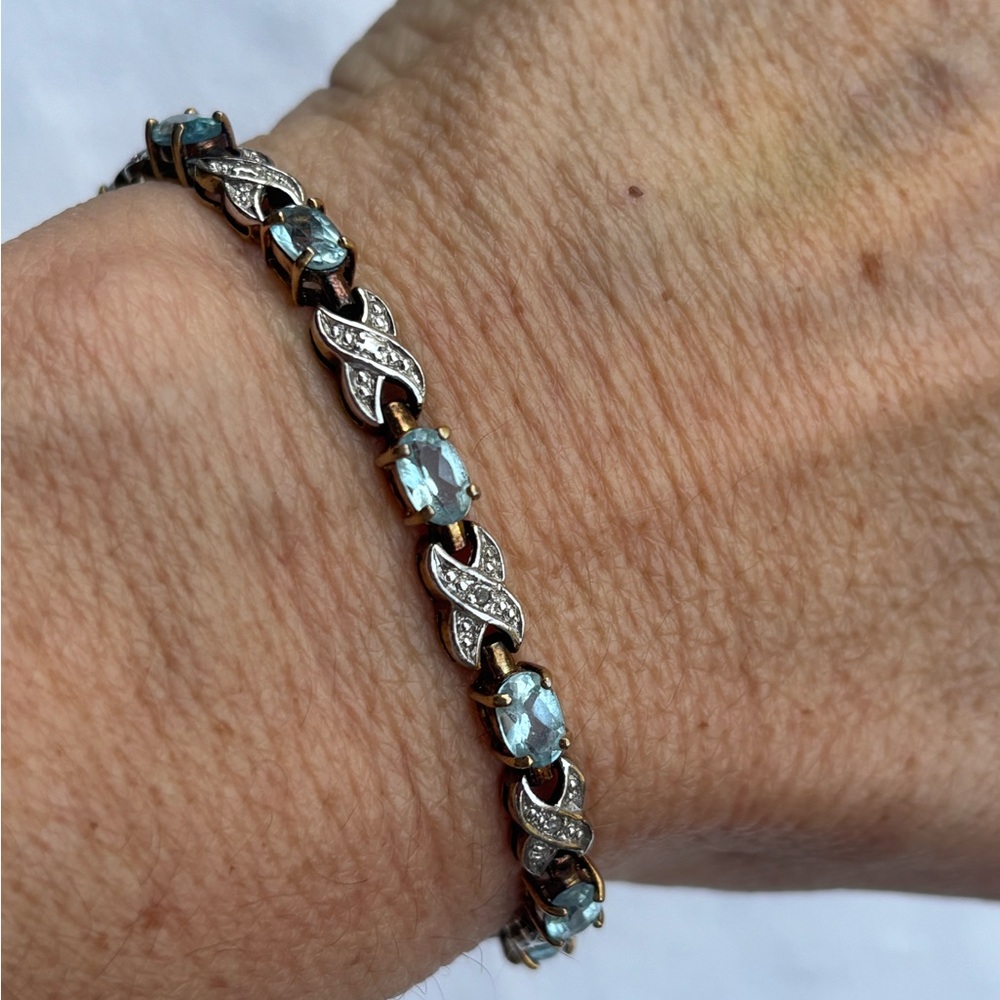 Vintage Blue Topaz XOXO links Sterling Silver Two Tone Bracelet